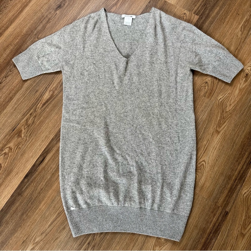 Lacoste Heather Gray V-Neck Midi Knit Dress